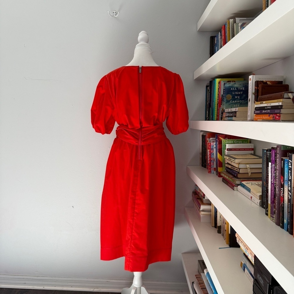 LDT Red Dress Connie Front Tie Short Sleeve Blouson Midi Dress 12 - Picture 8 of 16